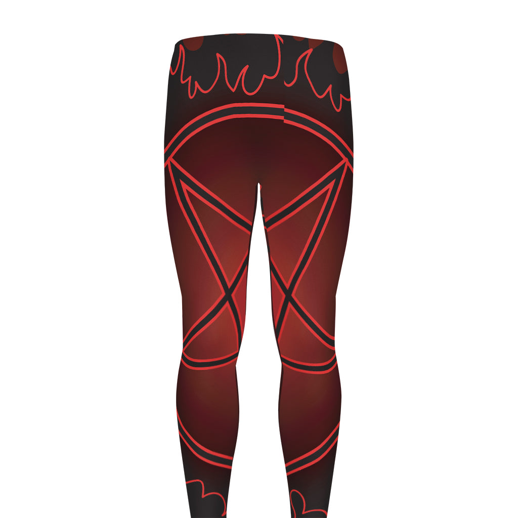 Black And Red Satanic Pentagram Print Men's leggings