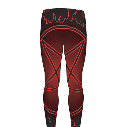 Black And Red Satanic Pentagram Print Men's leggings