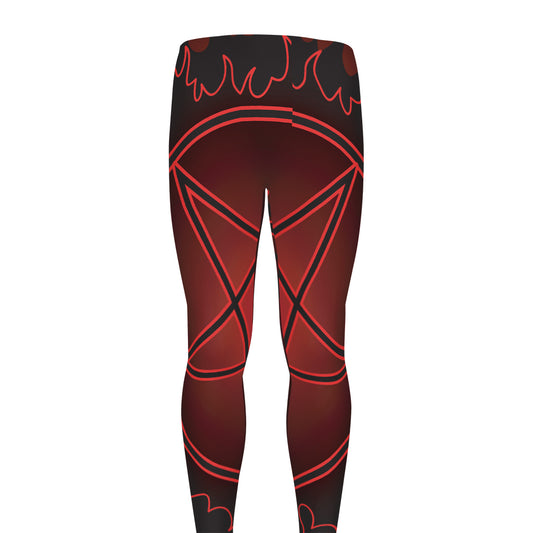 Black And Red Satanic Pentagram Print Men's leggings
