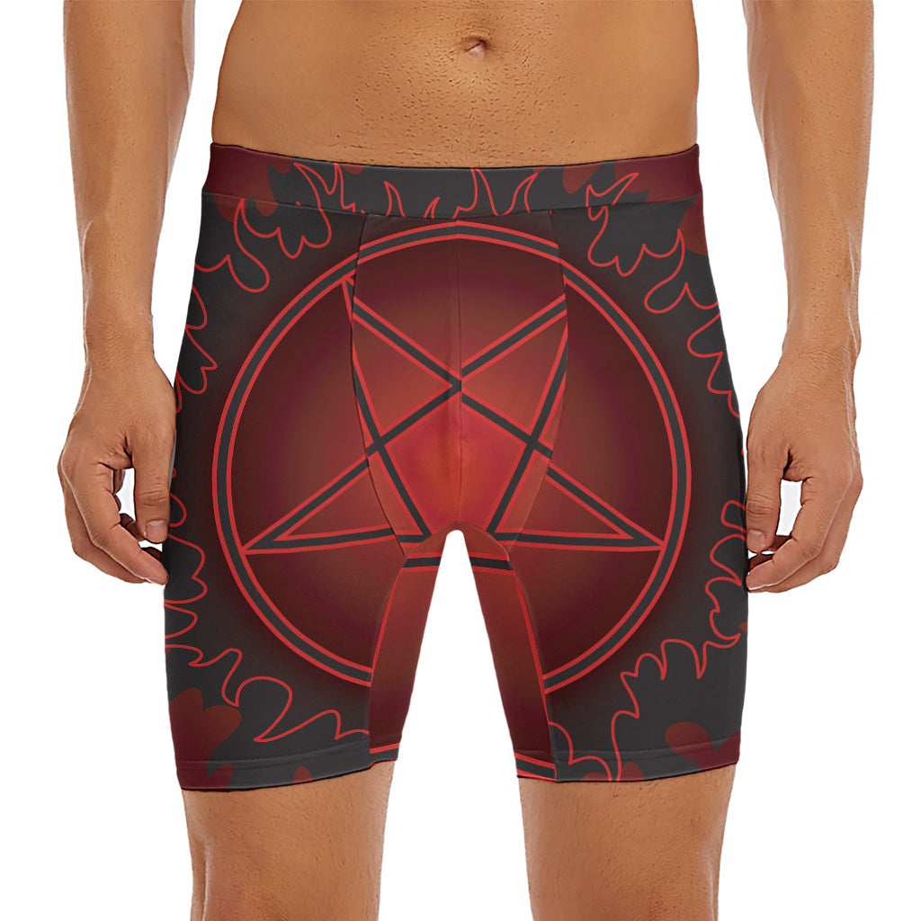 Black And Red Satanic Pentagram Print Men's Long Boxer Briefs