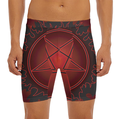 Black And Red Satanic Pentagram Print Men's Long Boxer Briefs
