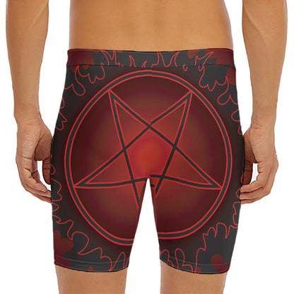 Black And Red Satanic Pentagram Print Men's Long Boxer Briefs
