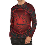 Black And Red Satanic Pentagram Print Men's Long Sleeve Rash Guard