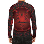 Black And Red Satanic Pentagram Print Men's Long Sleeve Rash Guard