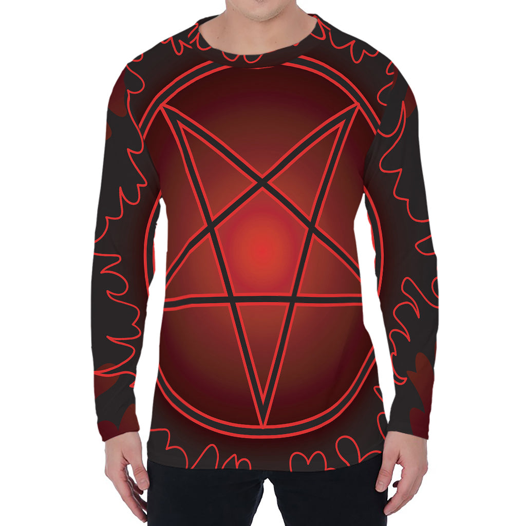 Black And Red Satanic Pentagram Print Men's Long Sleeve T-Shirt