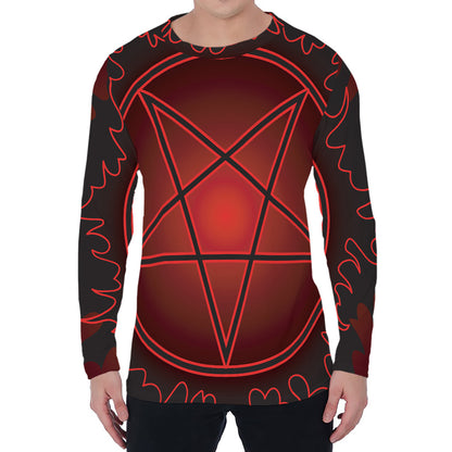 Black And Red Satanic Pentagram Print Men's Long Sleeve T-Shirt