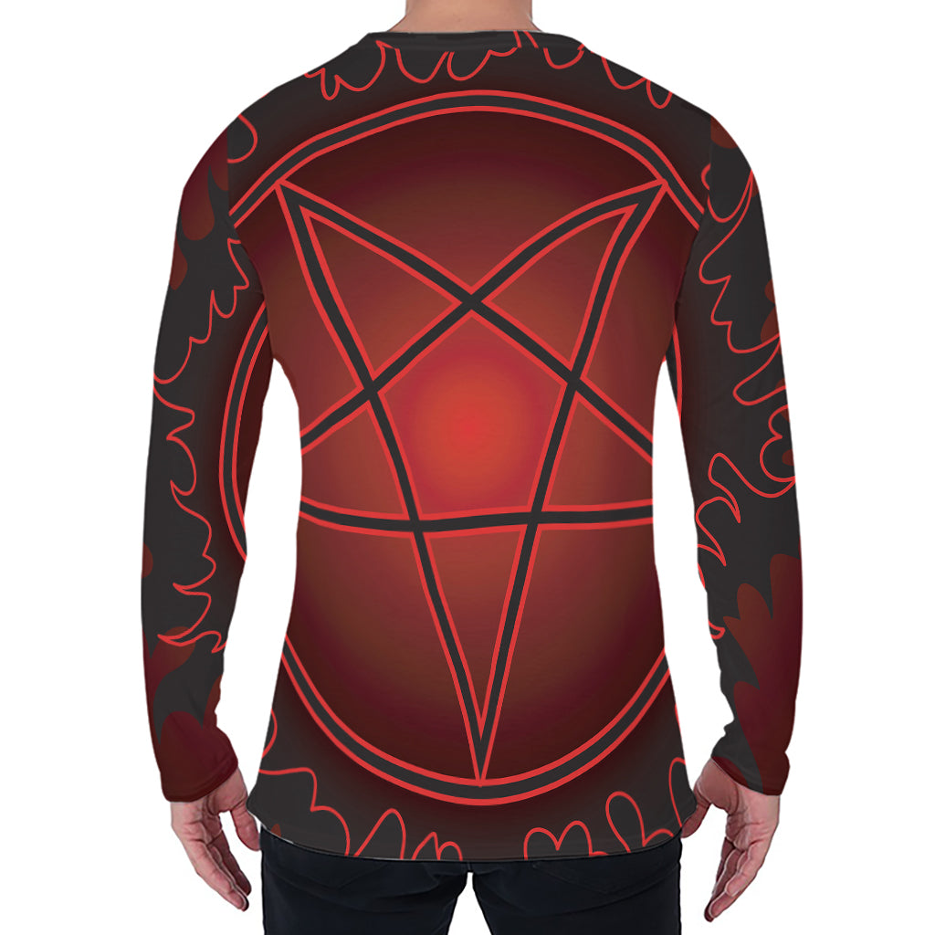 Black And Red Satanic Pentagram Print Men's Long Sleeve T-Shirt