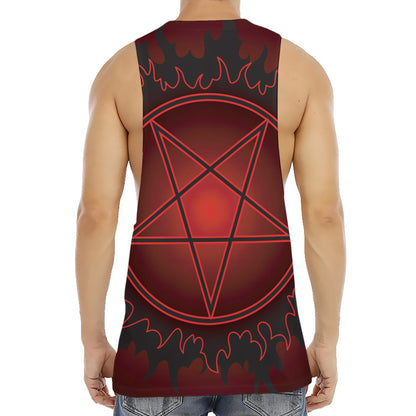 Black And Red Satanic Pentagram Print Men's Muscle Tank Top