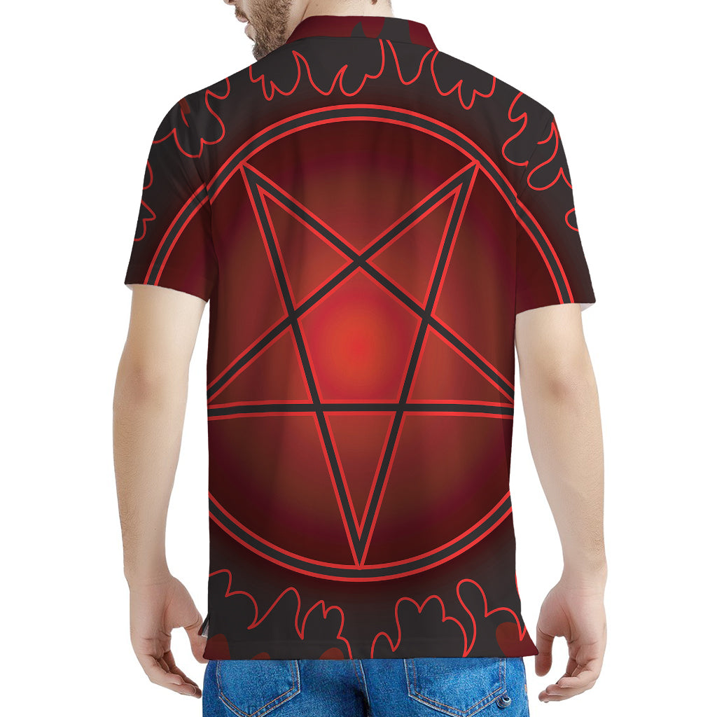 Black And Red Satanic Pentagram Print Men's Polo Shirt