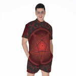 Black And Red Satanic Pentagram Print Men's Rompers