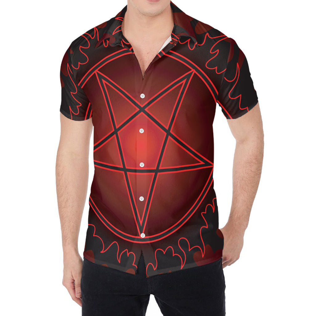 Black And Red Satanic Pentagram Print Men's Shirt