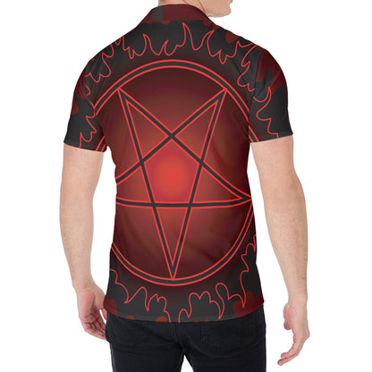 Black And Red Satanic Pentagram Print Men's Shirt