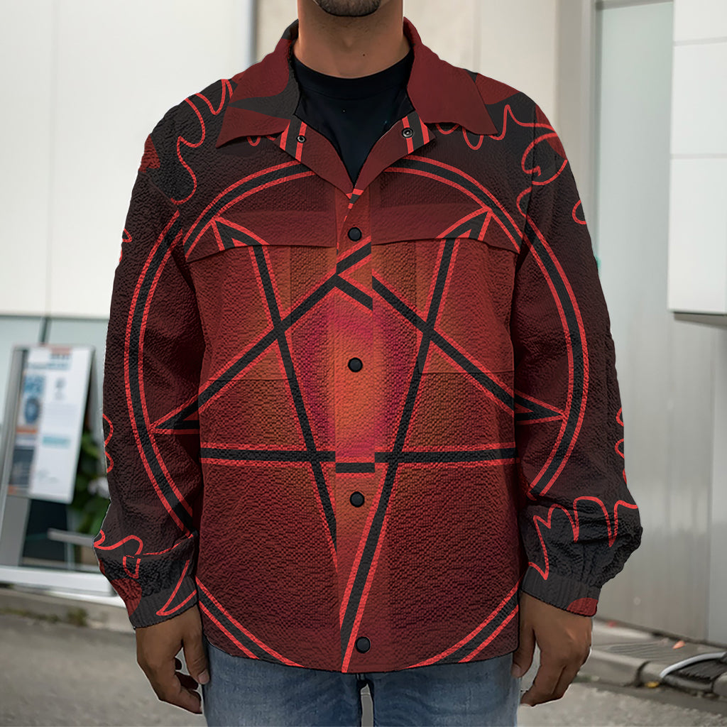 Black And Red Satanic Pentagram Print Men's Shirt Jacket