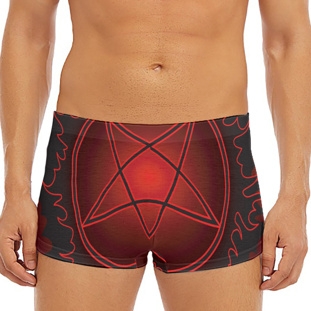 Black And Red Satanic Pentagram Print Men's Short Boxer Briefs