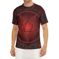 Black And Red Satanic Pentagram Print Men's Short Sleeve Rash Guard