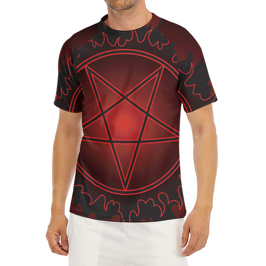 Black And Red Satanic Pentagram Print Men's Short Sleeve Rash Guard