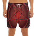 Black And Red Satanic Pentagram Print Men's Split Running Shorts
