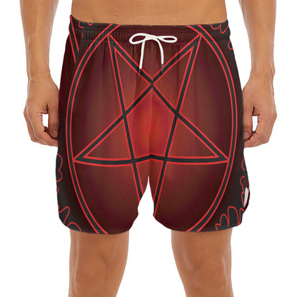 Black And Red Satanic Pentagram Print Men's Split Running Shorts