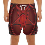 Black And Red Satanic Pentagram Print Men's Split Running Shorts