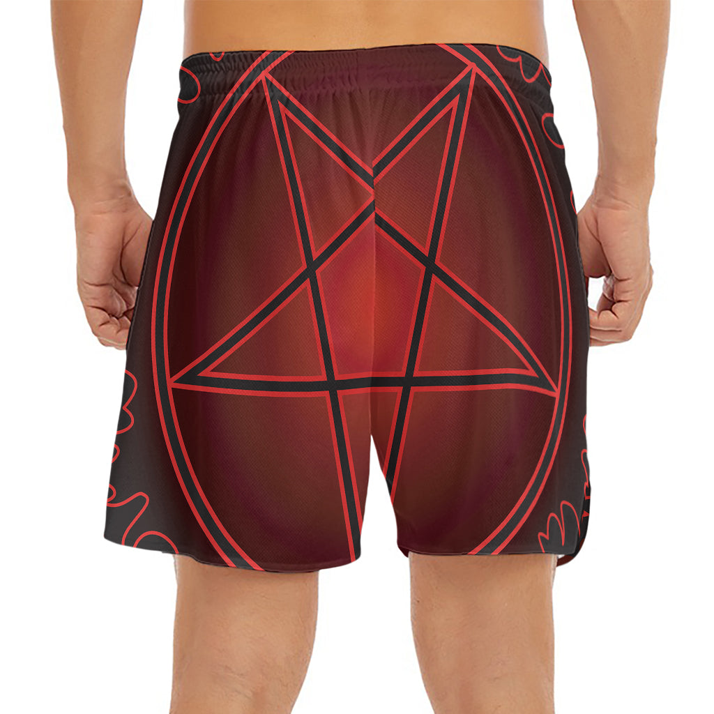 Black And Red Satanic Pentagram Print Men's Split Running Shorts
