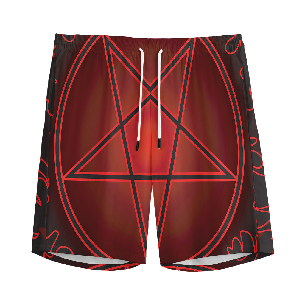 Black And Red Satanic Pentagram Print Men's Sports Shorts