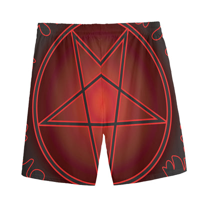 Black And Red Satanic Pentagram Print Men's Sports Shorts