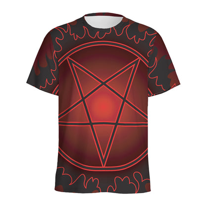 Black And Red Satanic Pentagram Print Men's Sports T-Shirt