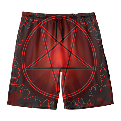 Black And Red Satanic Pentagram Print Men's Swim Trunks