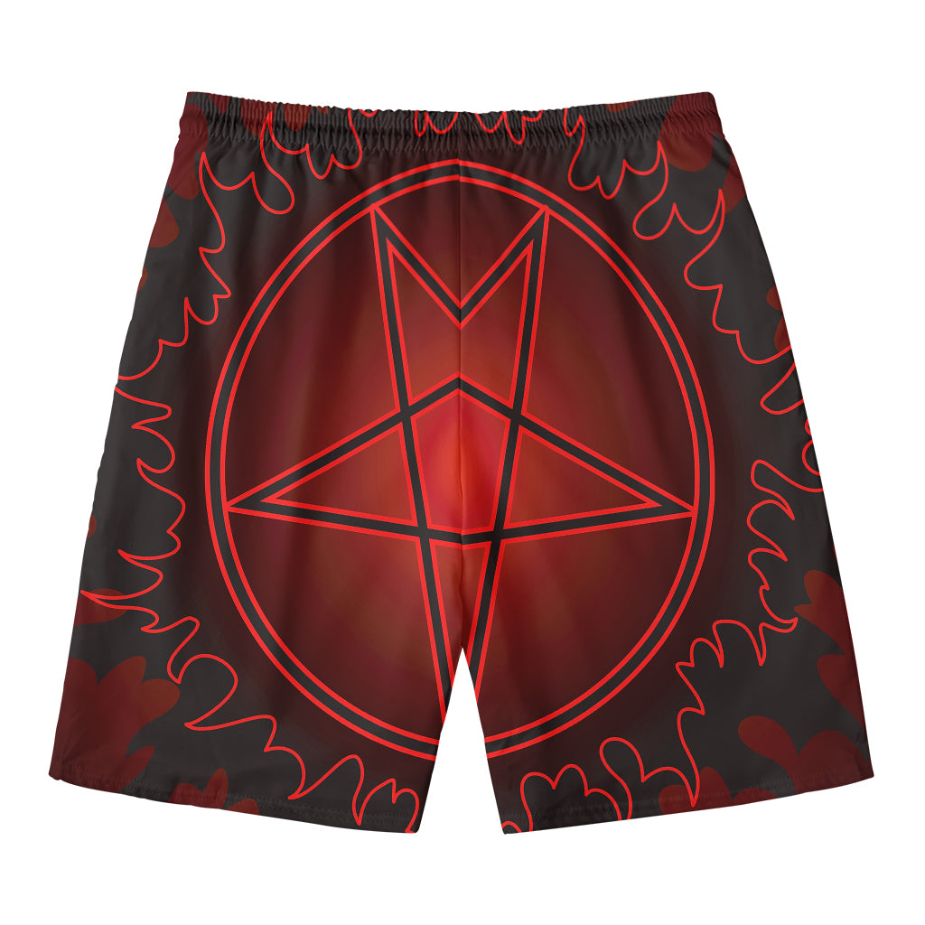 Black And Red Satanic Pentagram Print Men's Swim Trunks