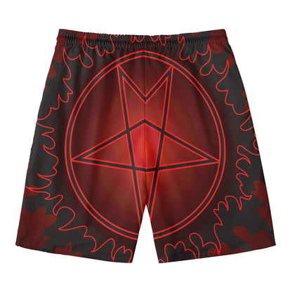 Black And Red Satanic Pentagram Print Men's Swim Trunks