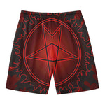 Black And Red Satanic Pentagram Print Men's Swim Trunks
