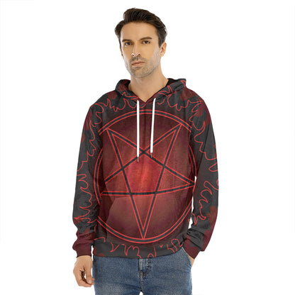 Black And Red Satanic Pentagram Print Men's Velvet Pullover Hoodie