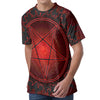 Black And Red Satanic Pentagram Print Men's Velvet T-Shirt