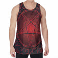 Black And Red Satanic Pentagram Print Men's Velvet Tank Top