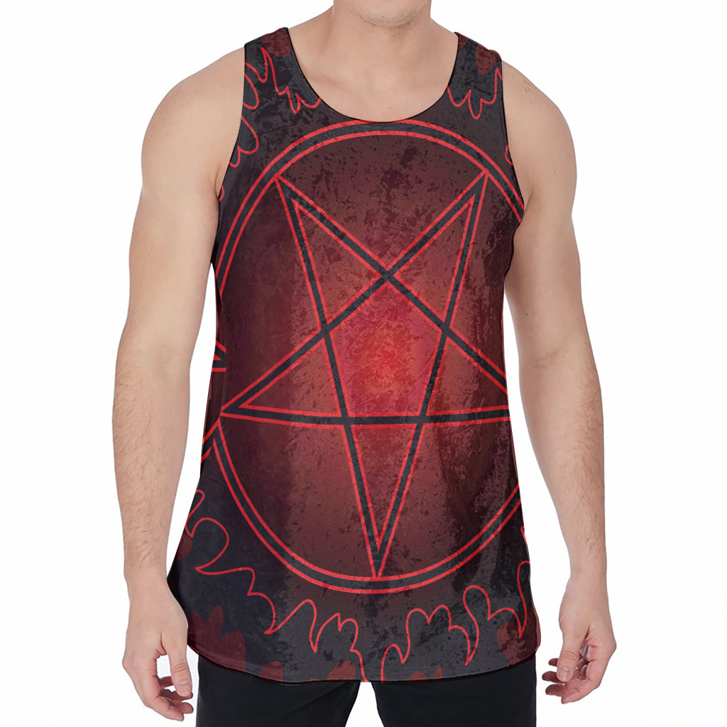 Black And Red Satanic Pentagram Print Men's Velvet Tank Top