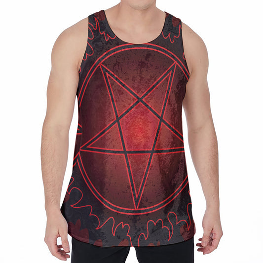 Black And Red Satanic Pentagram Print Men's Velvet Tank Top