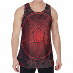 Black And Red Satanic Pentagram Print Men's Velvet Tank Top