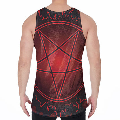 Black And Red Satanic Pentagram Print Men's Velvet Tank Top