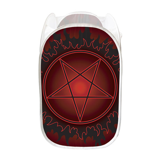 Black And Red Satanic Pentagram Print Mesh Laundry Hamper