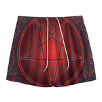 Black And Red Satanic Pentagram Print Mesh Shorts