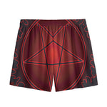 Black And Red Satanic Pentagram Print Mesh Shorts