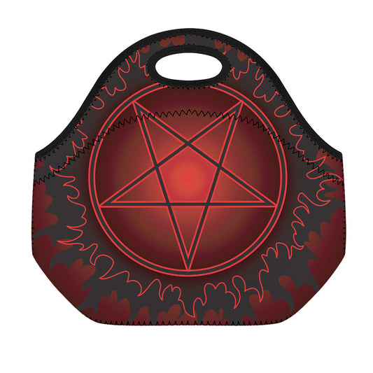 Black And Red Satanic Pentagram Print Neoprene Lunch Bag