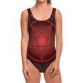 Black And Red Satanic Pentagram Print One Piece Swimsuit
