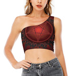 Black And Red Satanic Pentagram Print One Shoulder Crop Top