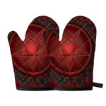 Black And Red Satanic Pentagram Print Oven Mitts