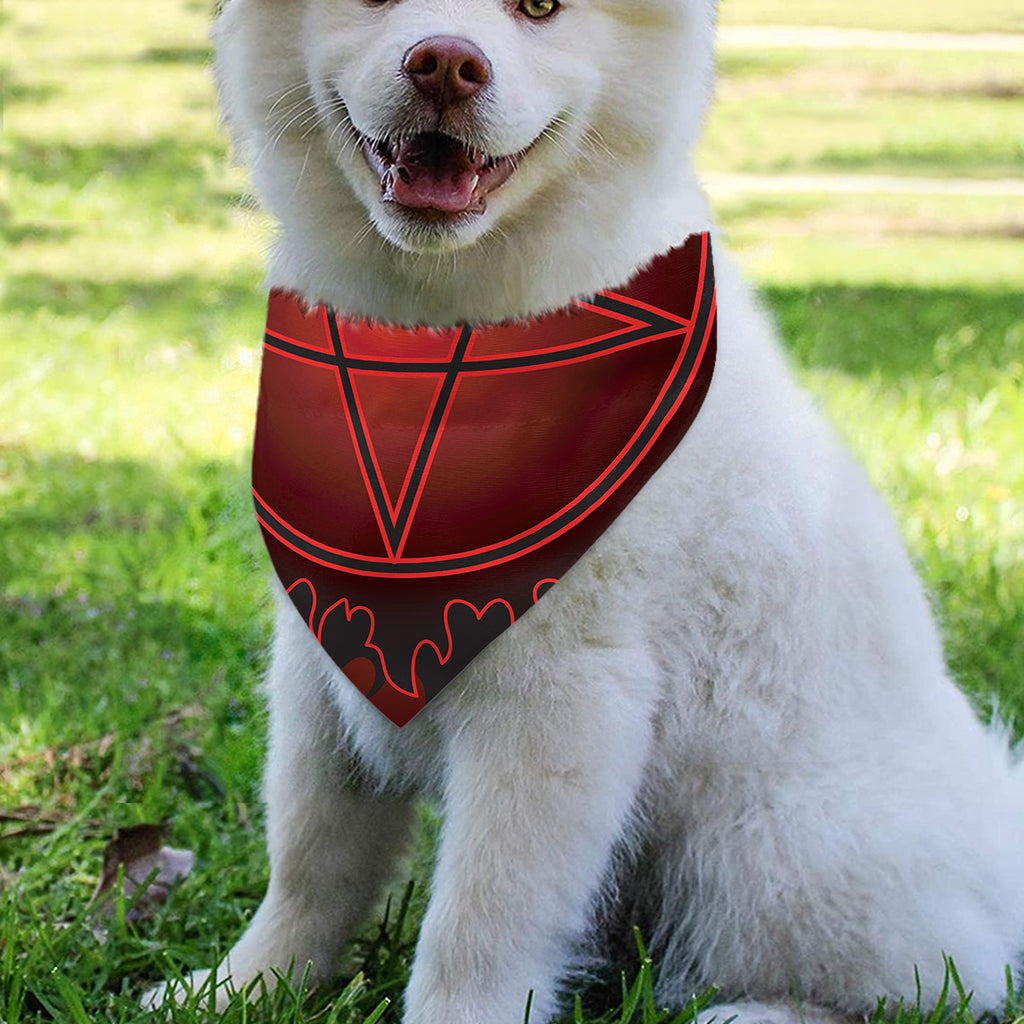 Black And Red Satanic Pentagram Print Over The Collar Dog Bandana