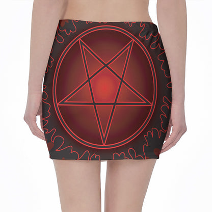 Black And Red Satanic Pentagram Print Pencil Mini Skirt