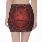 Black And Red Satanic Pentagram Print Pencil Mini Skirt