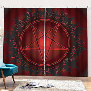 Black And Red Satanic Pentagram Print Pencil Pleat Curtains