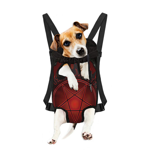 Black And Red Satanic Pentagram Print Pet Carrier Backpack